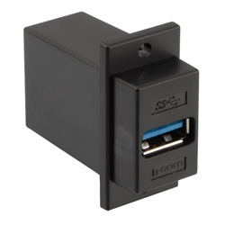 USB3.0转接头/耦合器，ECF法兰式接线板安装，A型母头/A型母头，ABS外壳，黑色的图片