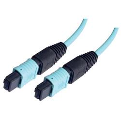 MPO w/o pins to MPO w/o pins, 12 Fiber Ribbon, OM3 10G 50/125 Multimode, OFNR Jacket, Aqua, 1.0m的图片