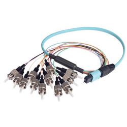 12芯光纤带，MPO公头/12条ST扇出，OM4 100G 50/125多模，低烟无卤护套，天蓝，1米的图片