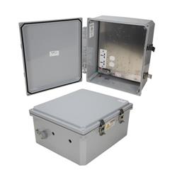 14x12x06 Polycarb Weatherproof NEMA 4X Enclosure, 120-240VAC Universal Outlet Mount Plate Dark Gray的图片