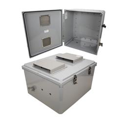 18x16x10 Polycarbonate Weatherproof NEMA 3R Enclosure, Modified Base Vented Lid Dark Gray的图片