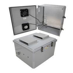 18x16x10 Polycarb Weatherproof NEMA 3R Encl, 120VAC Mount Plate Solid State Thermostat Fan Dark Gray的图片