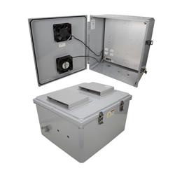 18x16x10 Polycarb Weatherproof NEMA 3R Enclosure, 120VAC Mnt Plate Mechanical Thermostat Fan Drk Gry的图片