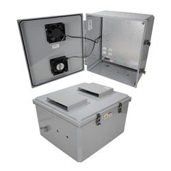 18x16x10 Polycarb Weatherproof NEMA 3R Encl 120VAC Mnt Plt Mech Therm Heat & 85F Turn on Fan Drk Gry的图片