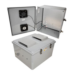 18x16x10 Polycarb Weatherproof NEMA 3R Encl, 120VAC Mnt Plate Solid State Therm Heat & Fan Dark Gray的图片