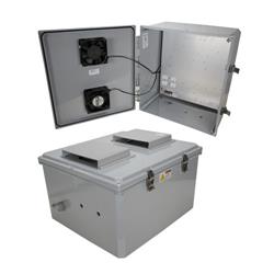18x16x10 Polycarb Weatherproof NEMA 3R Encl, 120VAC Mount Plate Mech Thermostat Heat & Fan Dark Gray的图片