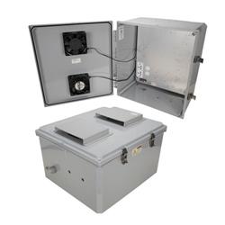 18x16x10 Polycarb Weatherproof NEMA 3R Encl 240VAC Univ Outlet MNT PLT MECH Therm Heat & Fan Drk Gry的图片