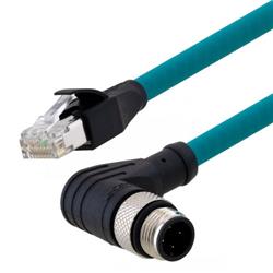 Category 5e M12 4 Position D code Double Shielded Industrial Cable, Right Angle M12 M / RJ45, 3.0m的图片