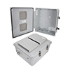 14x12x06 Polycarbonate Weatherproof NEMA 3R Enclosure, Modified Base Vented Lid Dark Gray的图片