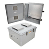 18x16x10 Polycarb Weatherproof NEMA 3R Encl, 120-240VAC Univ Outlet Mount Plate Vented Lid Dark Gray的图片